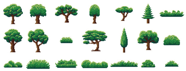 pixel forest and jungle trees shrub grass plants © Bcieh