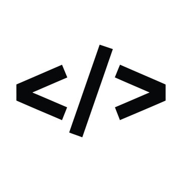 Minimalist coding icon vector, black programming brackets and slash symbol, software development and web design logo