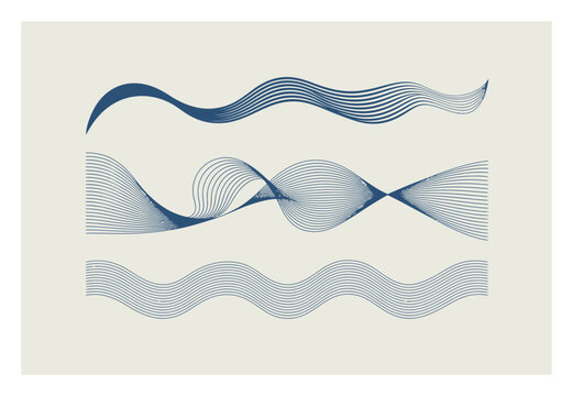 Abstract Blue Wavy Lines on a Cream Background