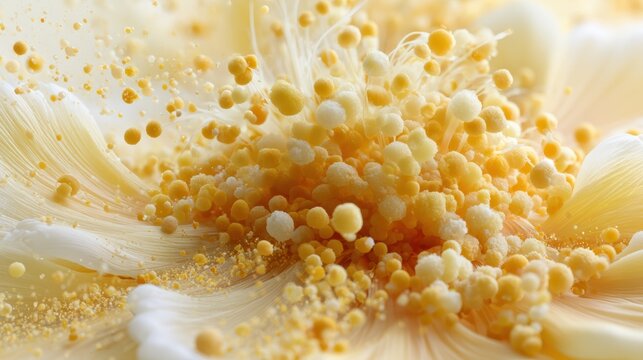 Flower pollen and petal surface texture in soft yellow and cream tones