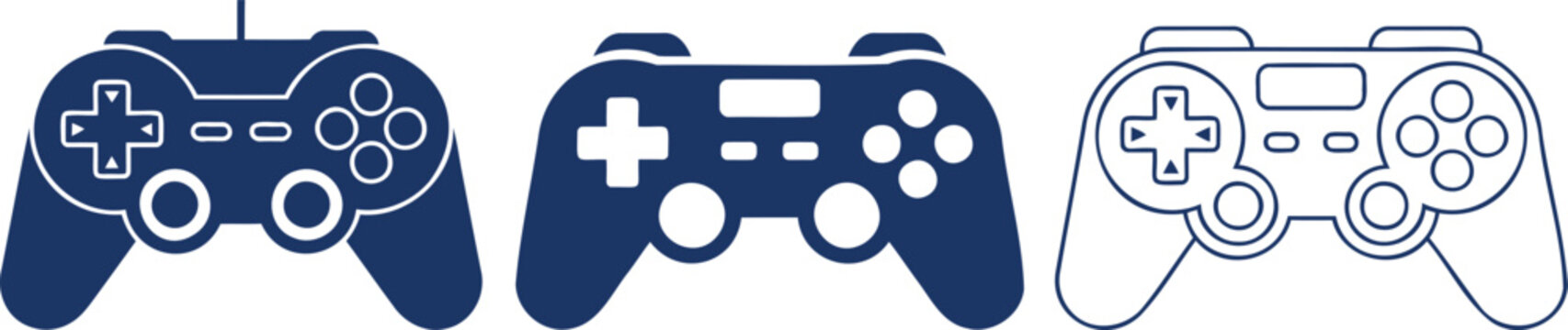 Three of game controllers in different styles on a white background