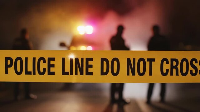Police Line Do Not Cross Tape at Night Crime Scene Investigation