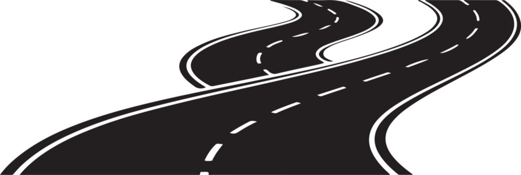 Curved winding road with dashed lines