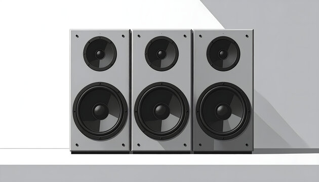 Speaker cabinets illustration stacked vertically with black circles on white background representing volume power and wall of sound rock experience generative AI