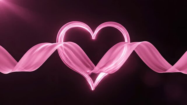 Coraz&oacute;n rosa brillante con cintas fluidas y part&iacute;culas m&aacute;gicas de amor. Fondo animado elegante para el D&iacute;a de la Madre, bodas, San Valent&iacute;n y publicidad rom&aacute;ntica.
