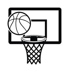 Black and white of a basketball and hoop © Parvej stock
