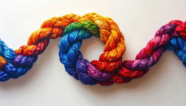 Colorful braided rope vibrant texture and pattern on white background