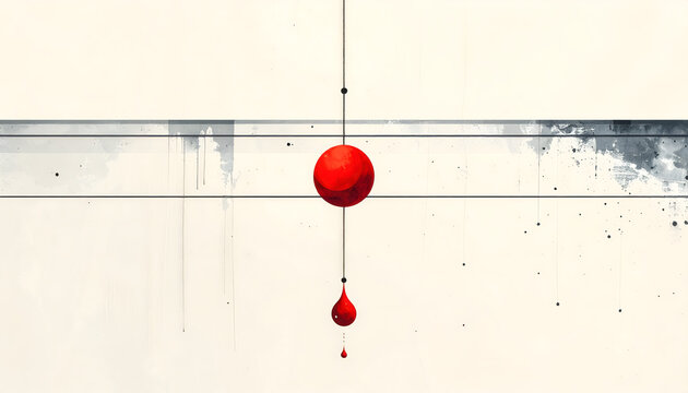 Lines representing guitar strings with a single red drop on white background symbolizing sacrifice and bleeding for the music generative AI