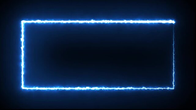 Glowing blue neon rectangular frame with electric energy border effect