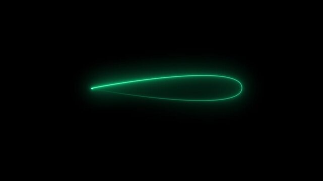 Neon Green Airfoil Outline Animation Abstract Technology Concept Futuristic aerodynamic wing profile