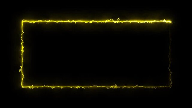 Glowing yellow electric rectangular frame overlay on black background