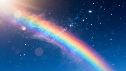 Naklejka premium Rainbow in starry night sky