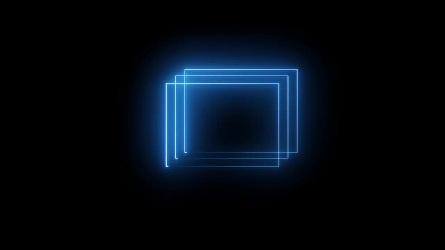 Glowing Blue Neon Square Frames Overlay Animation Abstract Background Futuristic Geometric Shape Motion Digital