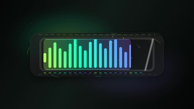 Neon sound wave display, audio spectrum analyzer, colorful bar graph, music equalizer