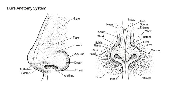 Detailed Anatomical Diagram of the Human Nose and Nasal Structures.