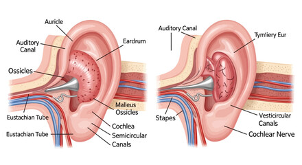 Detailed Diagram of Human Ear Anatomy and Structure. © faizz