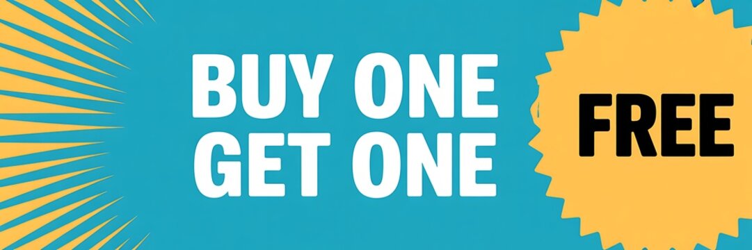 Buy One Get One Free, BOGO Offer, Discount Label, Promotional Tag, Shopping Banner