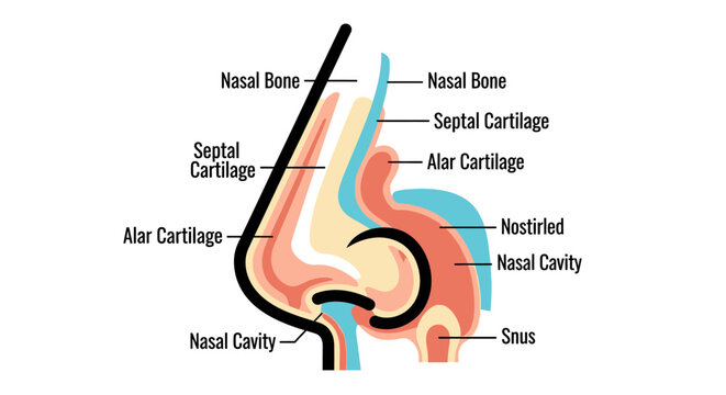 Detailed Diagram of Human Nose Anatomy and Structure.