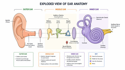 Detailed Exploded View of Human Ear Anatomy Diagram. © faizz