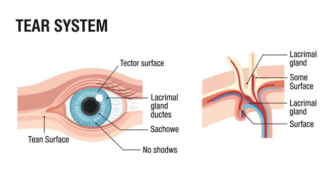 Detailed Diagram of the Human Tear System and Lacrimal Gland Anatomy.