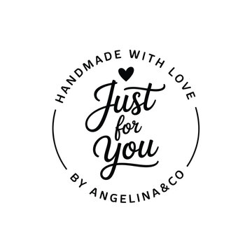 Handmade with love circular badge black and white vector illustration
