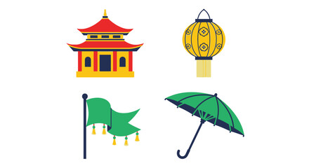 Obraz premium Chinese temple and lantern umbrella flag.