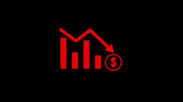 Business loss falling down with dollar icon, financial graph chart. black background. Motion graphics of concept. animation