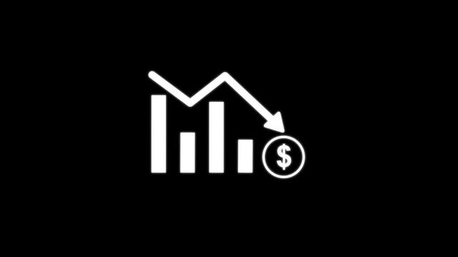 Business loss falling down with dollar icon, financial graph chart. black background. Motion graphics of concept. animation