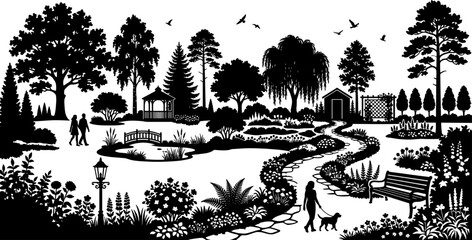 Naklejka premium Botanical garden paths wind through the park