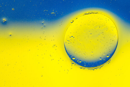 Minimalist blue and yellow bubble on background