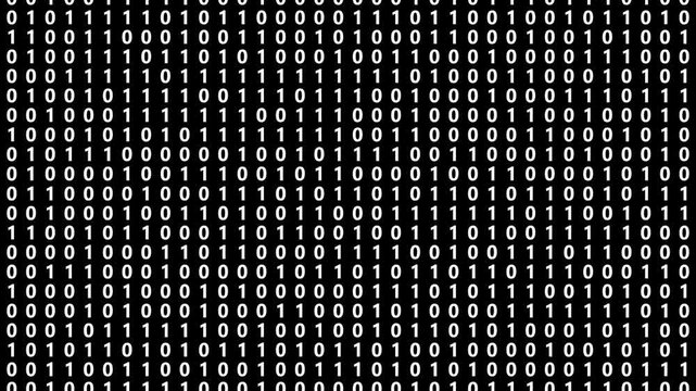 Binary Code on Black Digital Background. Rows of ones and zeros in a binary pattern create a digital data backdrop, symbolizing coding and information processing. animation