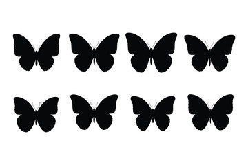 Eight black butterfly silhouettes on a white background a minimalist insect collection © TANGIL