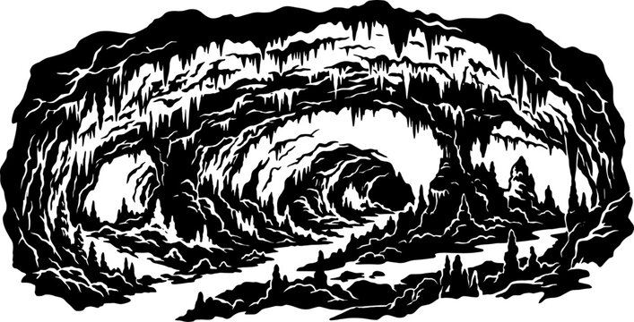 Complex multi-chambered cavern system with various rock formations