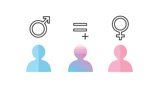 Representation of gender identity featuring male female and non binary symbols with corresponding silhouettes
