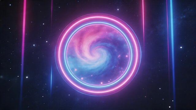 Neon spiral galaxy in space