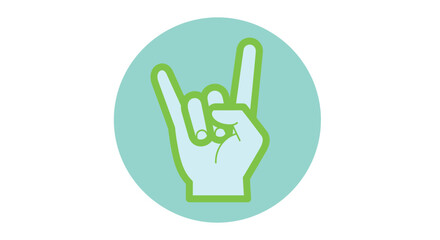 Obraz premium A vibrant turquoise circle showcases a hand making the rock on sign with a green outline
