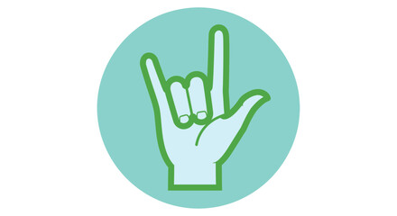Obraz premium A simple illustration depicts a hand making the rock on or horns gesture against a teal background