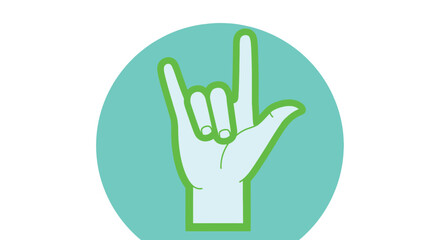 Obraz premium A vibrant illustration depicts a hand forming the rock on sign against a circular teal background