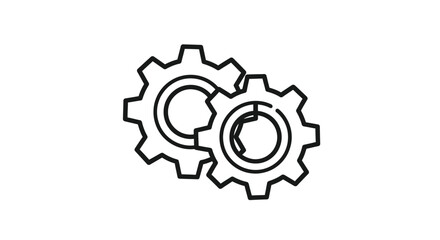 Fototapeta premium Two interlocking black gears depicted in a simple line drawing symbolizing mechanics and connection