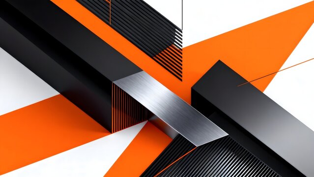 Abstract geometric shapes in orange black and white