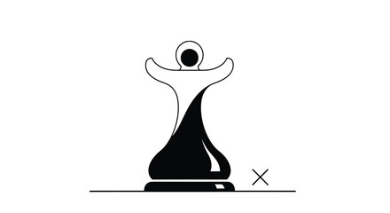 A minimalist black and white illustration of a chess queen with a small x mark nearby © grvect02
