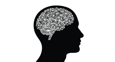 Obraz premium A silhouetted human head profile contains a glowing network of lines forming the shape of a brain