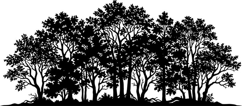Dense deciduous forest tree line silhouette against a plain horizon