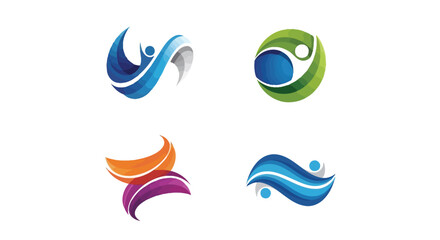 Fototapeta premium Abstract vector logos featuring swirling shapes human silhouettes and vibrant color gradients high quality professional
