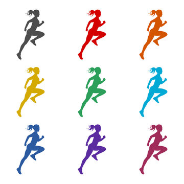Running woman  icon isolated on white background. Set icons colorful