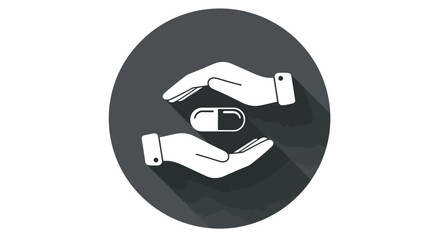Obraz premium A pair of white hands gently cradling a capsule pill within a dark circular frame