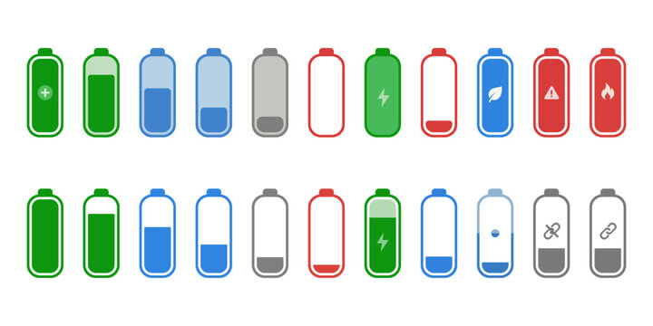 Battery status line icons set charging level indicator pack ui ux kits