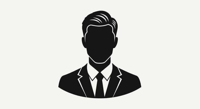 A stark black silhouette depicts the upper body of a formally dressed man suggesting anonymity