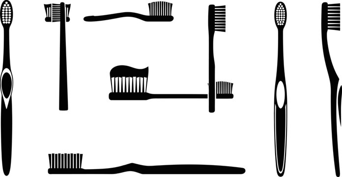 Set of isolated toothbrush vector icons for daily dental hygiene health care routine eps.