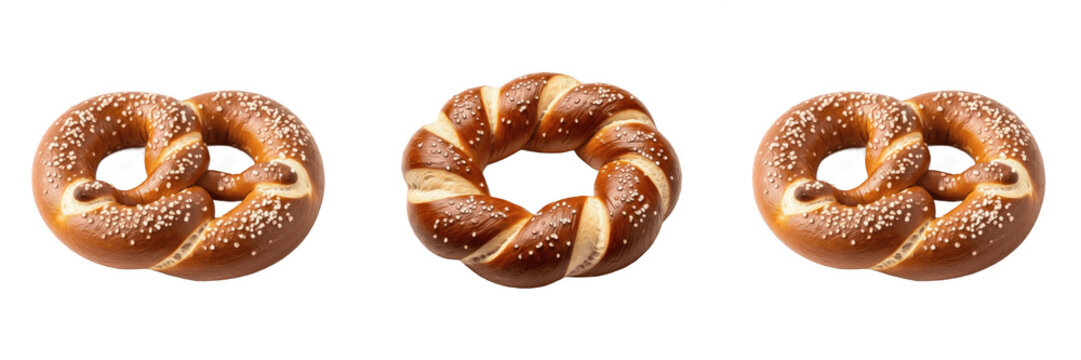 Fresh Baked Soft Pretzel PNG, German Pastry Bread Isolated on Transparent Background, Bakery Food Snack Menu Design Clipart.